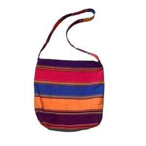 Boho‎ Canvas Woven Colorful Global Striped Shoulder Tote